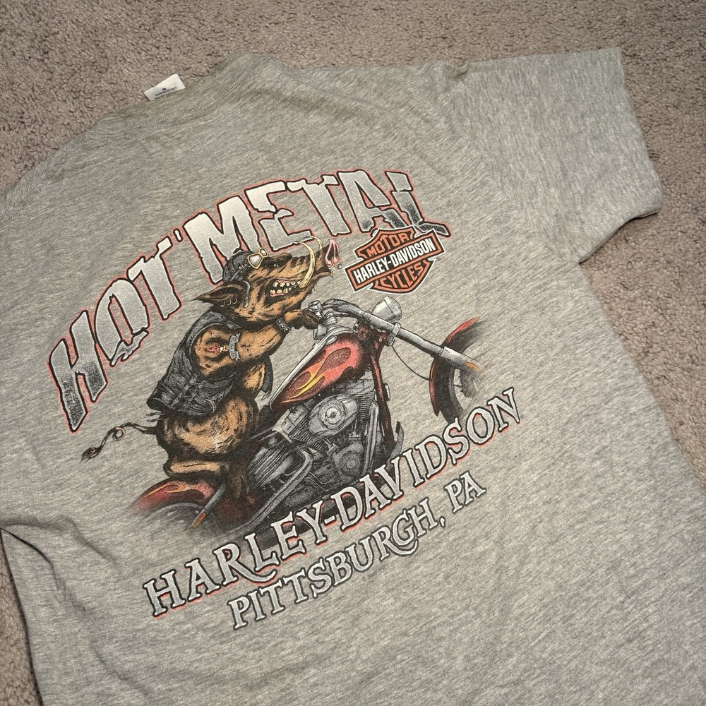 Harley Davidson Men's Medium S/S Grey Hot Metal Pittsburgh PA T-Shirt‎ EUC 2009